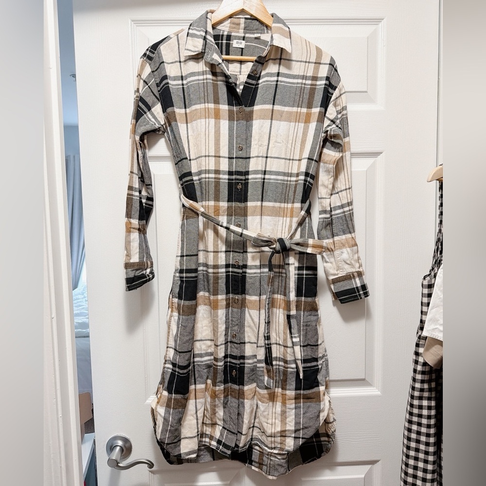 Uniqlo Plaid Button-Front Shirt Dress